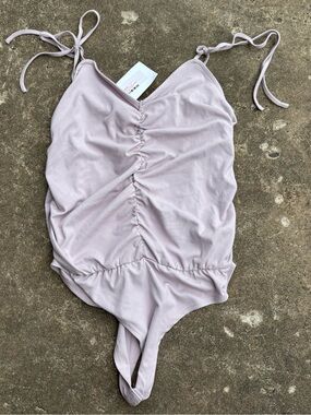 Women’s Ruched Light Lavender Bodysuit with Tie Straps